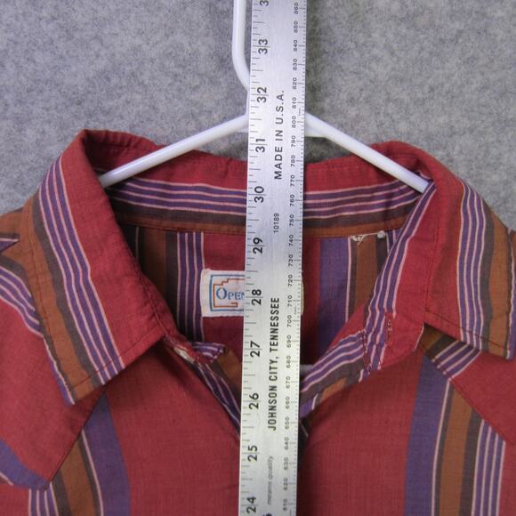 Vintage Open Trails Shirt Mens Medium Red Striped Western Pearl Snap Cowboy 90s - Picture 7 of 12